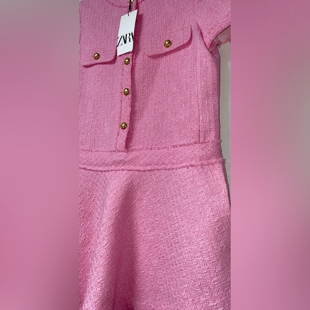 Zara SHORT STRUCTURED DRESS ZW COLLECTION ,pink , textured, - Picture 14 of 15